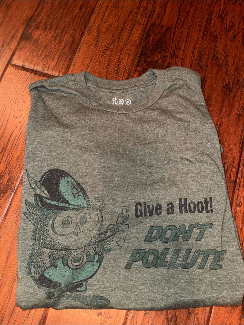 Graphic 'Give a Hoot! Don't Pollute' Owl Tee - Heather Green